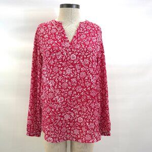 Adrianna Papell Long Sleeve Blouse Top Flower Print Red White Women's Size S